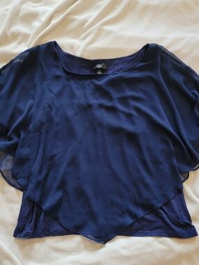 NWT AGB Navy Blue Sheer Blouse Sz 2X